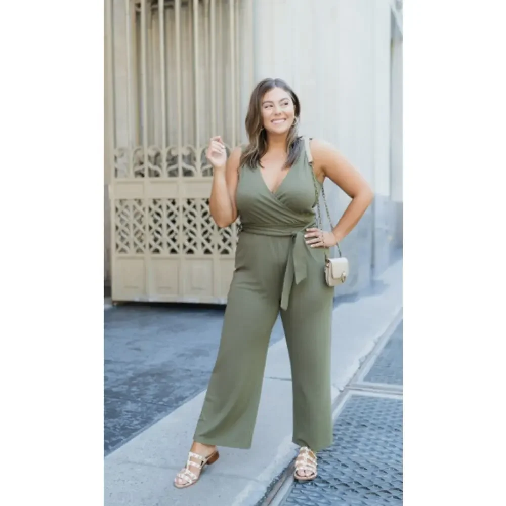 THE DROP BY CARLYN MIRAND NWT Green Wrap Jumpsuit in Olive Green // L